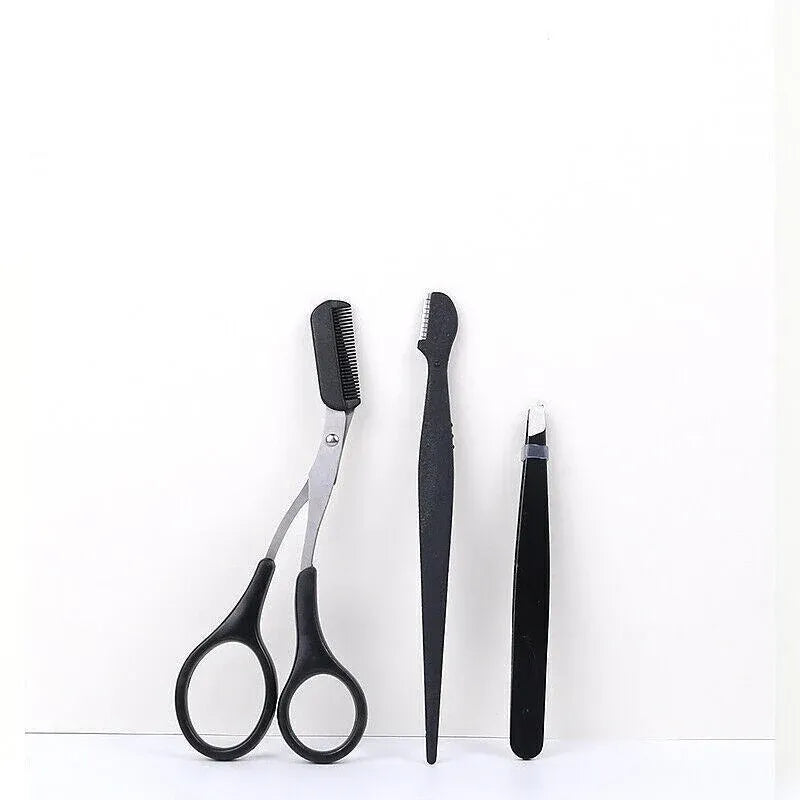 3PCS Eyebrow Razor Set Trimmer Shaver Scissors Spooley Dermaplaning Tweezers
