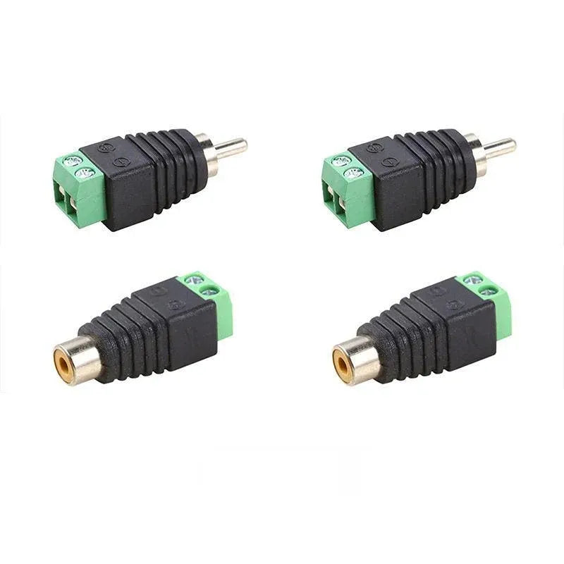 2/4 Pair Speaker Wire cable to female & male RCA Adapter Connector Jack Plug LED - 2 PAIRS