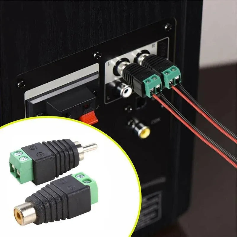 2/4 Pair Speaker Wire cable to female & male RCA Adapter Connector Jack Plug LED - 2 PAIRS