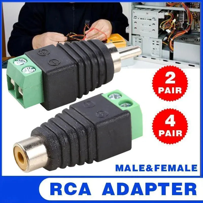 2/4 Pair Speaker Wire cable to female & male RCA Adapter Connector Jack Plug LED - 2 PAIRS
