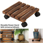 1-Piece Brown Rolling Plant Pot Stand with Four Castors, 25 x 25 cm