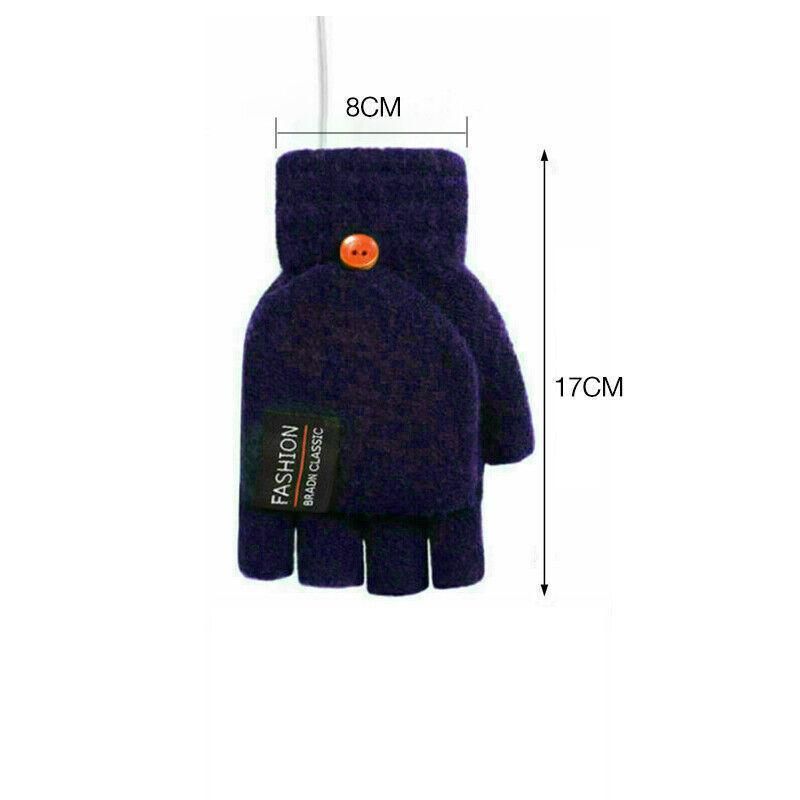 USB Heated Half Finger Gloves Winter Warm Knitted Gloves for Typing and Office Use - Navy