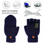 USB Heated Half Finger Gloves Winter Warm Knitted Gloves for Typing and Office Use - Navy