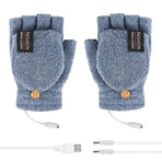 USB Heated Half Finger Gloves Winter Warm Knitted Gloves for Typing and Office Use - Blue