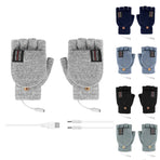 USB Heated Half Finger Gloves Winter Warm Knitted Gloves for Typing and Office Use - Blue