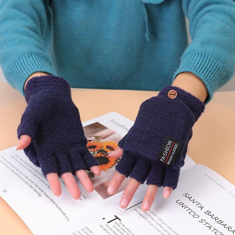 USB Heated Half Finger Gloves Winter Warm Knitted Gloves for Typing and Office Use - Blue
