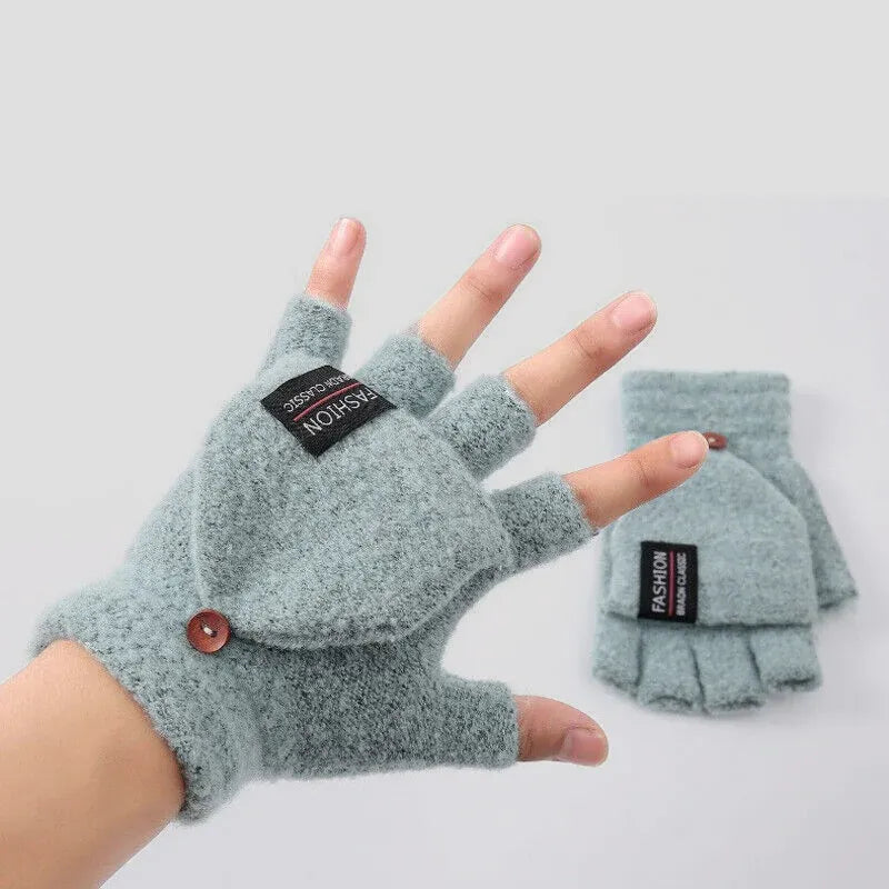 USB Heated Half Finger Gloves Winter Warm Knitted Gloves for Typing and Office Use - Blue
