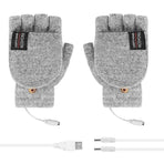 USB Heated Half Finger Gloves Winter Warm Knitted Gloves for Typing and Office Use - Grey