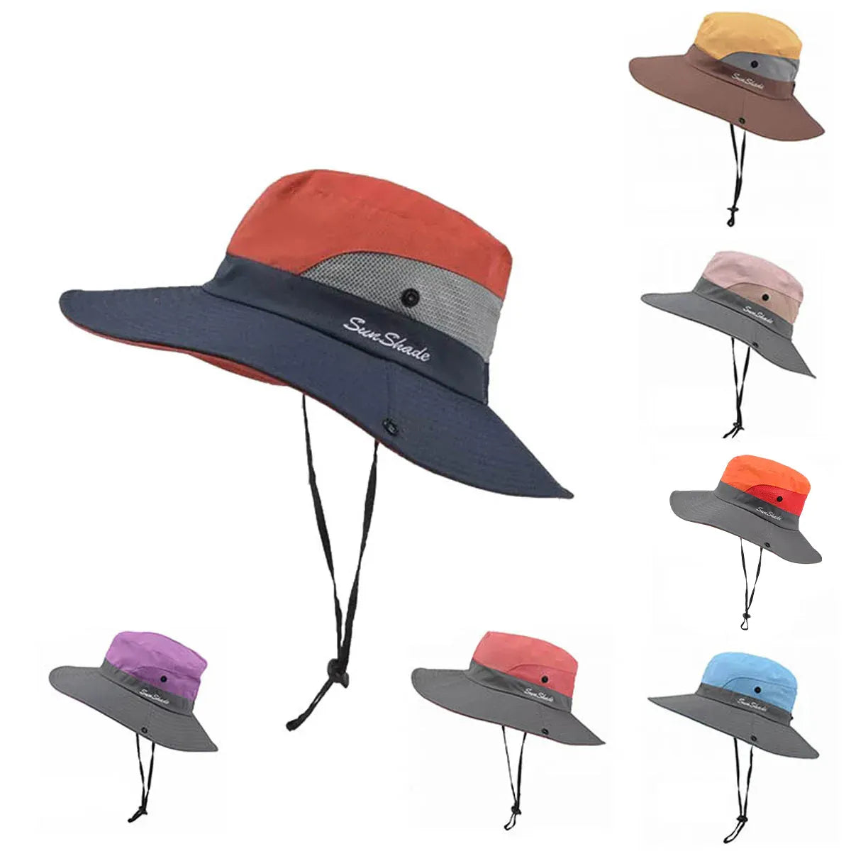 Women Wide Brim Ponytail Hat Sun Protect Visor Summer Beach Cap Anti Uv Floppy - Red