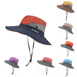 Women Wide Brim Ponytail Hat Sun Protect Visor Summer Beach Cap Anti Uv Floppy - Red - Side View