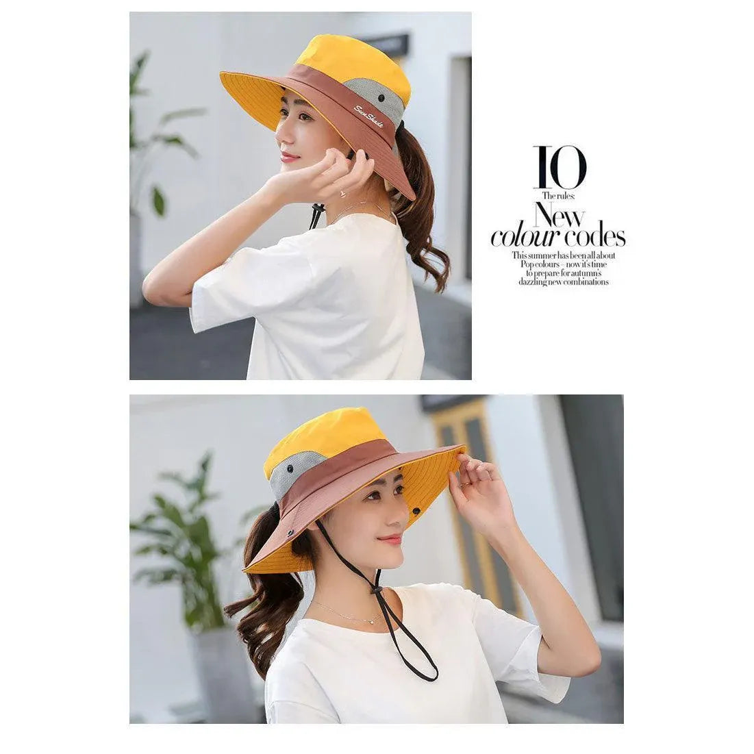 Women Wide Brim Ponytail Hat Sun Protect Visor Summer Beach Cap Anti Uv Floppy - Red