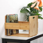 Bamboo Wood Record Stand Large Capacity Space Saving Vinyl Collection Display