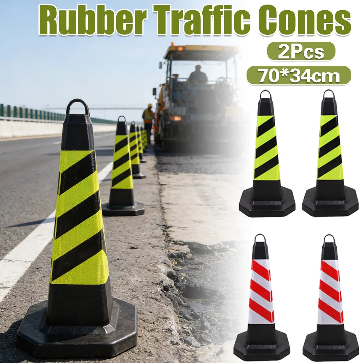 2PCS Rubber Traffic Cone Safety Cone Flexible for Construction