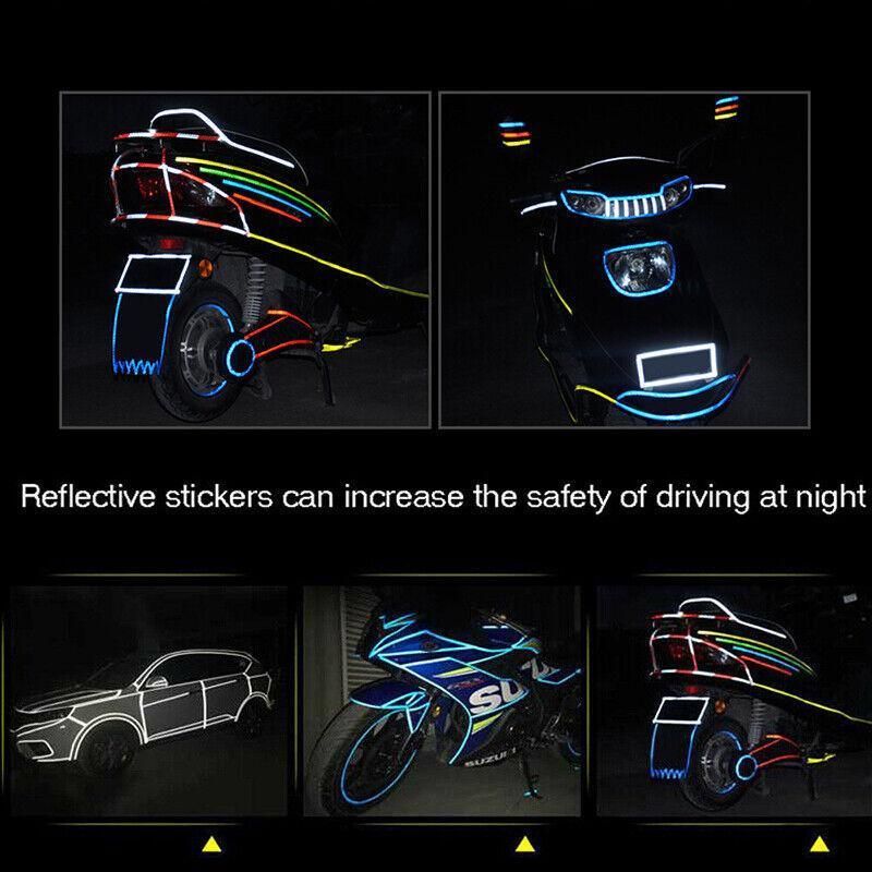 8m Reflective Tape for Bikes Cars Motorcycles Waterproof High Visibility Strip - Colourful