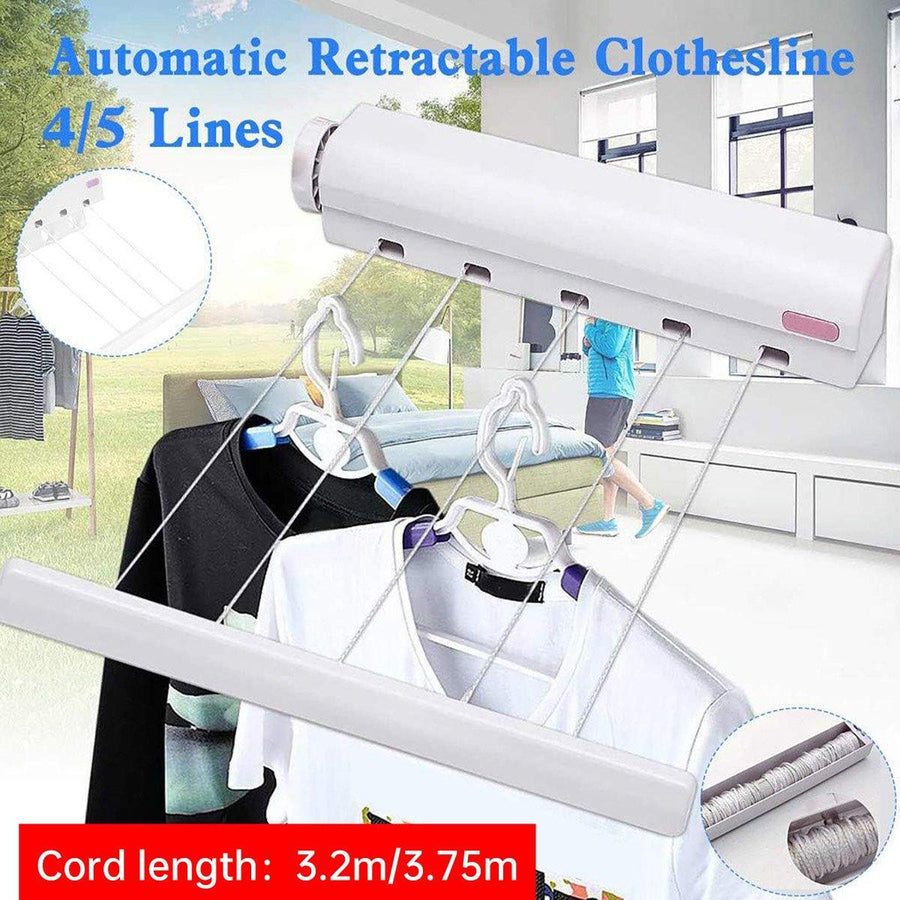 Wall Mounted Clothes Hanger Dryer Clothesline Laundry Washing Line Drying Rack - 4lines