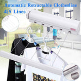 Wall Mounted Clothes Hanger Dryer Clothesline Laundry Washing Line Drying Rack - 4lines - 45-Degree Angle