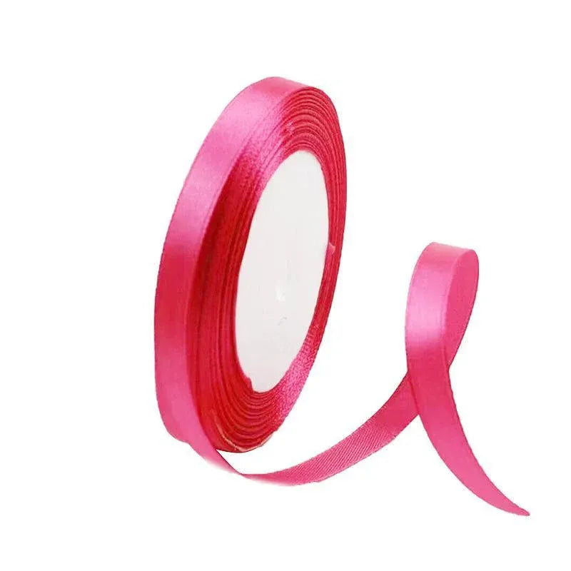 10mm Width Satin Hair Ribbon Wedding Party Decoration Gift Banquet 22m - Rose Red