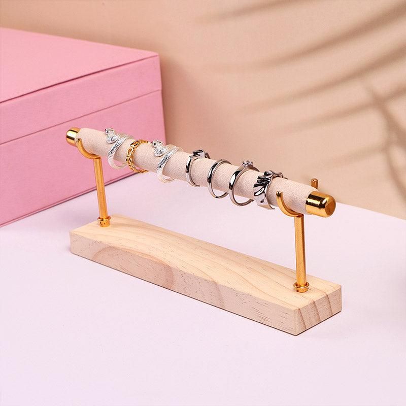 Simple Wooden Jewellery Organizer Rack Ring Display Stand for Rings Earrings - Double