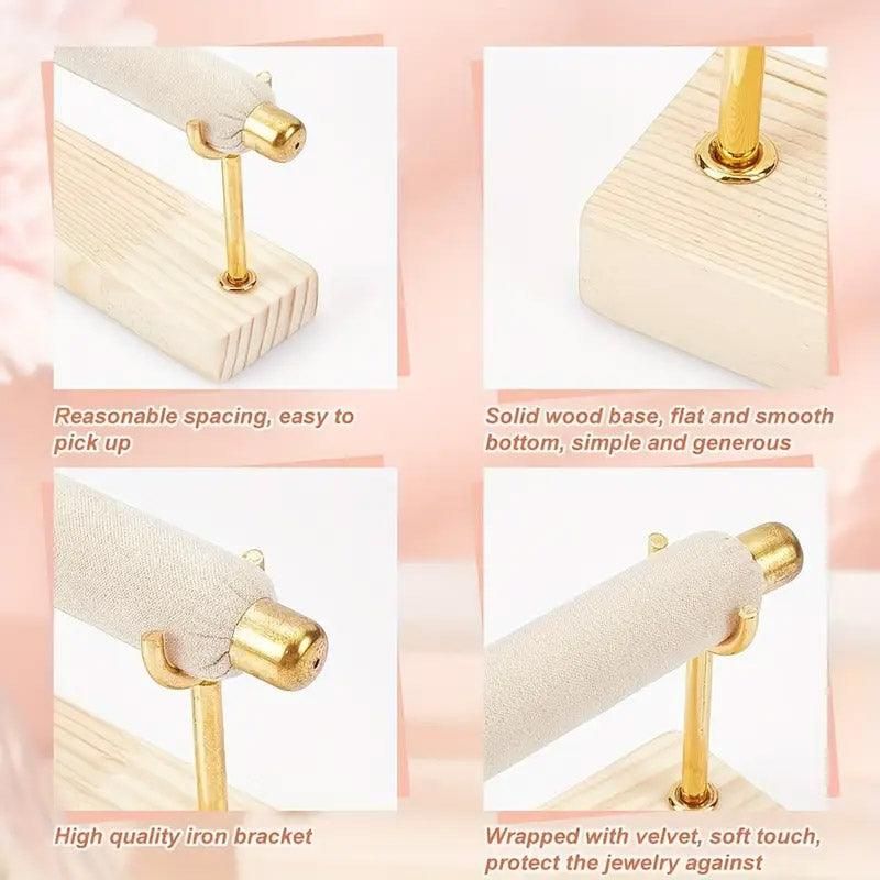 Simple Wooden Jewellery Organizer Rack Ring Display Stand for Rings Earrings - Double