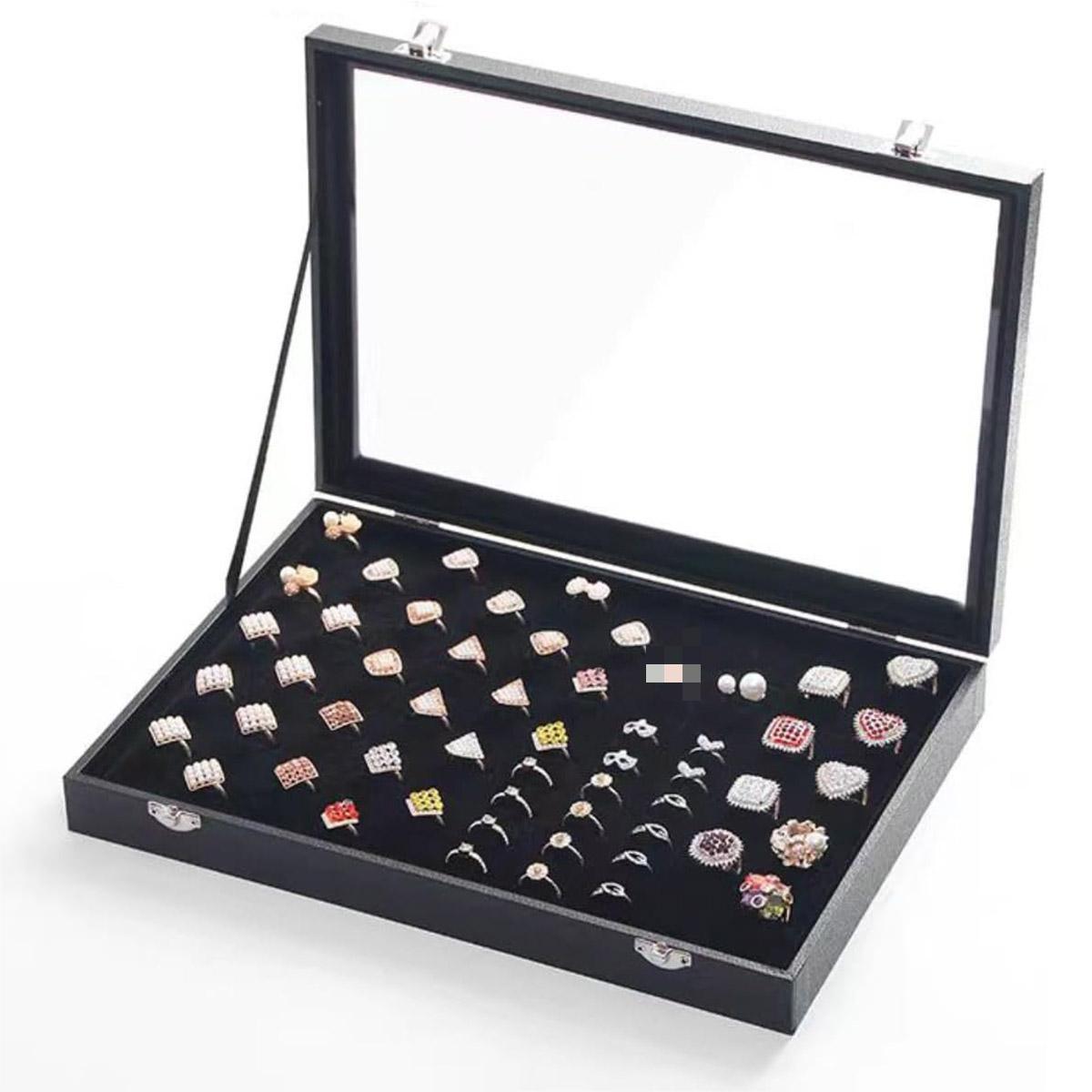 Black Jewellery Box with Lid Dustproof Necklace Ring Earring Storage Display Box