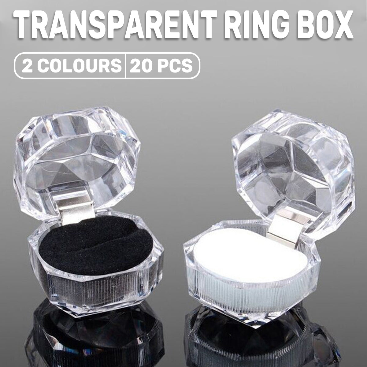 20pcs Acrylic Octagonal Jewelry Ring Earrings Box Transparent Display Cases - White