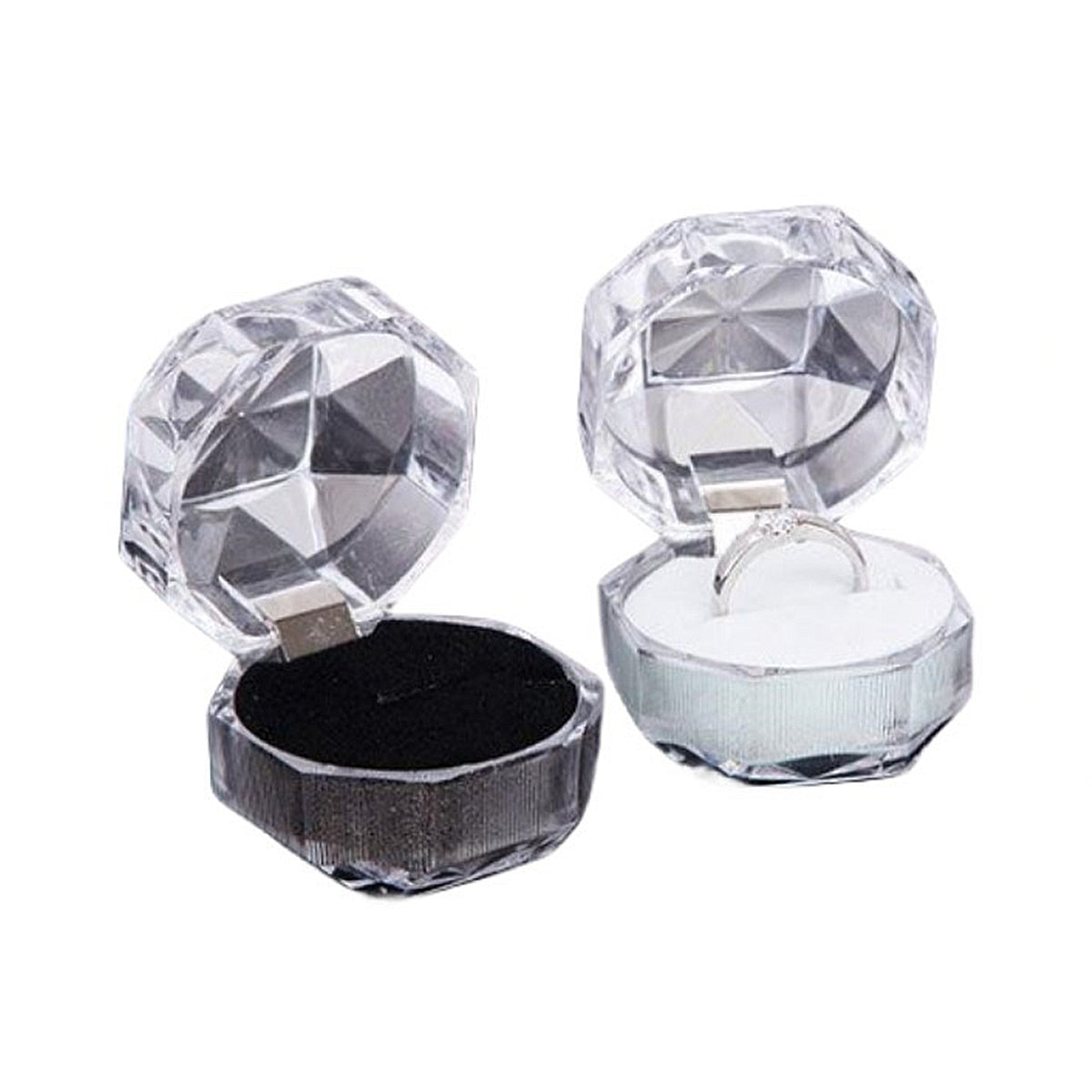 20pcs Acrylic Octagonal Jewelry Ring Earrings Box Transparent Display Cases - White