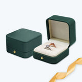 Dark Green Jewelry Box Ring Box Pair Compact Storage Box for Rings Accessories - Close-Up Angle