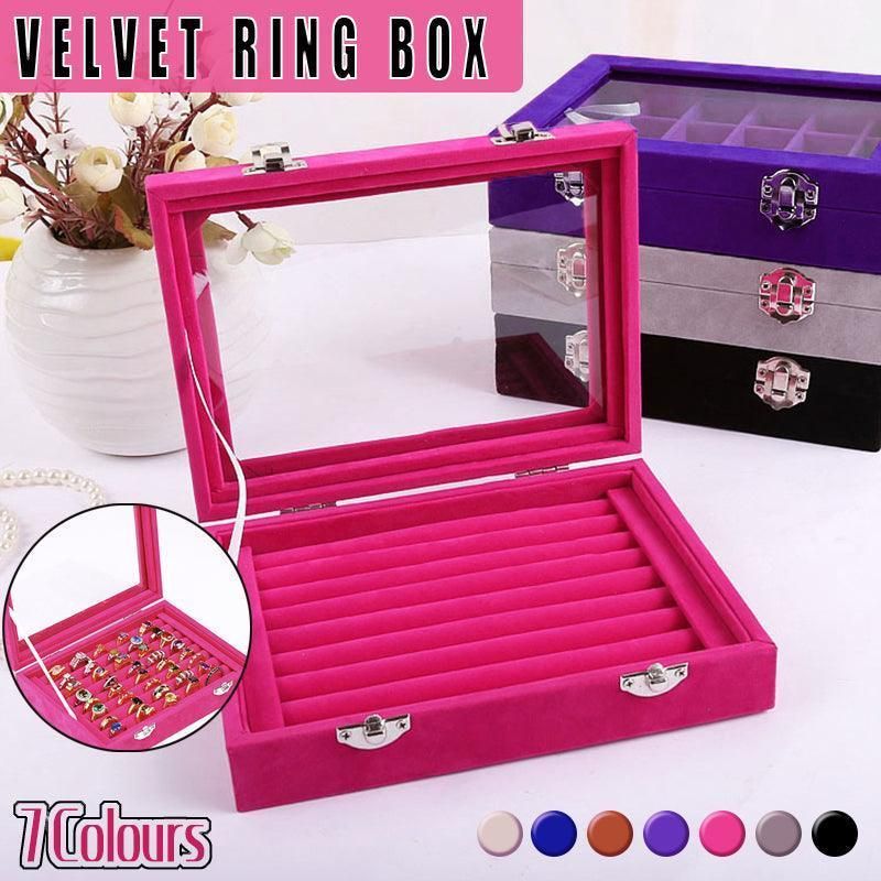 Velvet Ring Earring Jewelry Display Organizer Box Tray Holder Storage Case - Beige