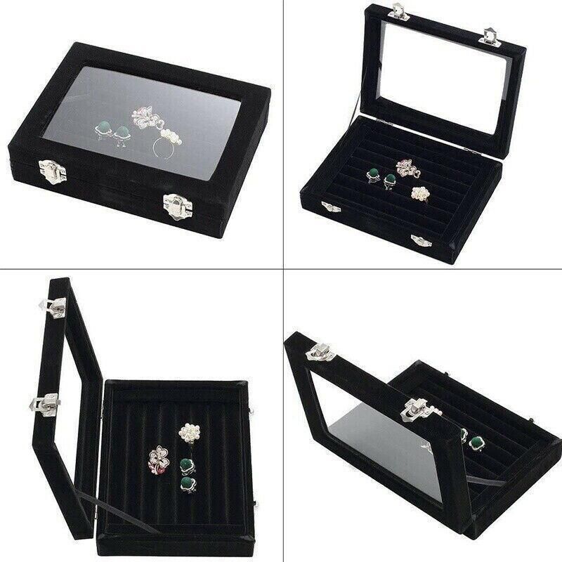 Velvet Ring Earring Jewelry Display Organizer Box Tray Holder Storage Case - Beige