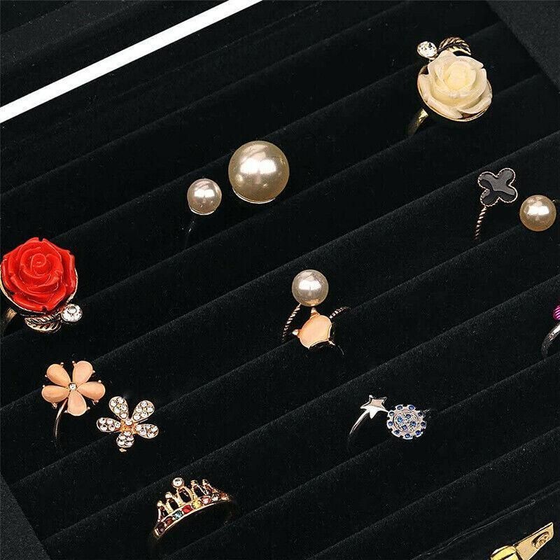 Velvet Ring Earring Jewelry Display Organizer Box Tray Holder Storage Case - Beige