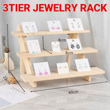 3 Tiers Wooden Earring Display Stand Holder Necklace Ring Counter Display
