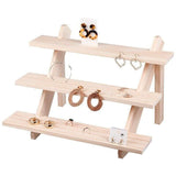 3 Tiers Wooden Earring Display Stand Holder Necklace Ring Counter Display - Front View