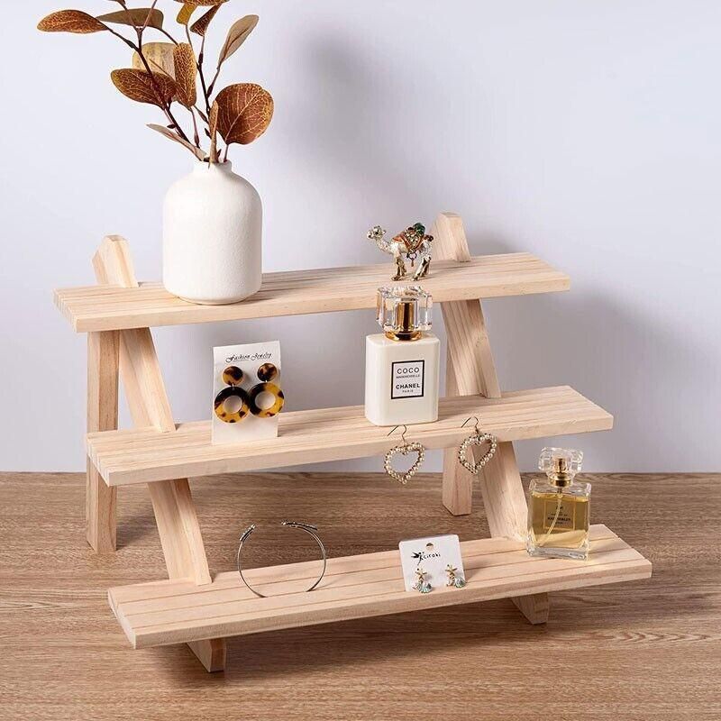 3 Tiers Wooden Earring Display Stand Holder Necklace Ring Counter Display