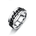 Spinner Rings Mens Womens Fidget Rotating Ring Silver Stainless Steel Size 12 - Black