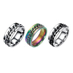Spinner Rings Mens Womens Fidget Rotating Ring Silver Stainless Steel Size 12 - Rainbow