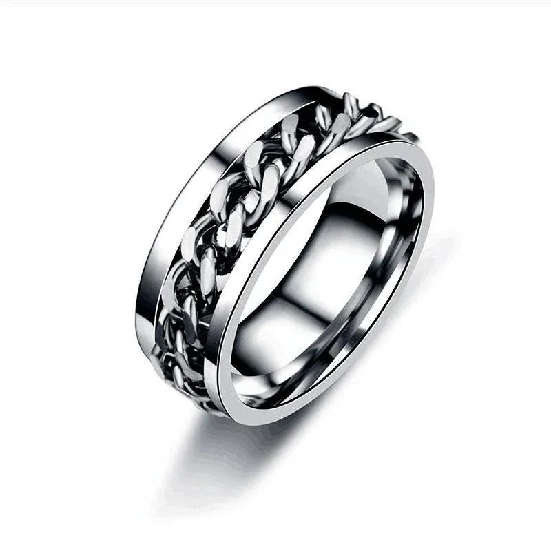 Spinner Rings Mens Womens Fidget Rotating Ring Silver Stainless Steel Size 12 - Silver