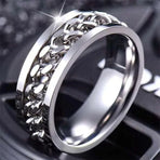 Spinner Rings Mens Womens Fidget Rotating Ring Silver Stainless Steel Size 12 - Silver