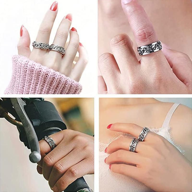 Spinner Rings Mens Womens Fidget Rotating Ring Silver Stainless Steel Size 12 - Silver