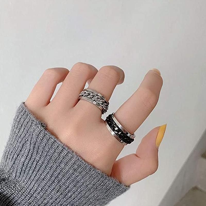 Spinner Rings Mens Womens Fidget Rotating Ring Silver Stainless Steel Size 12 - Silver