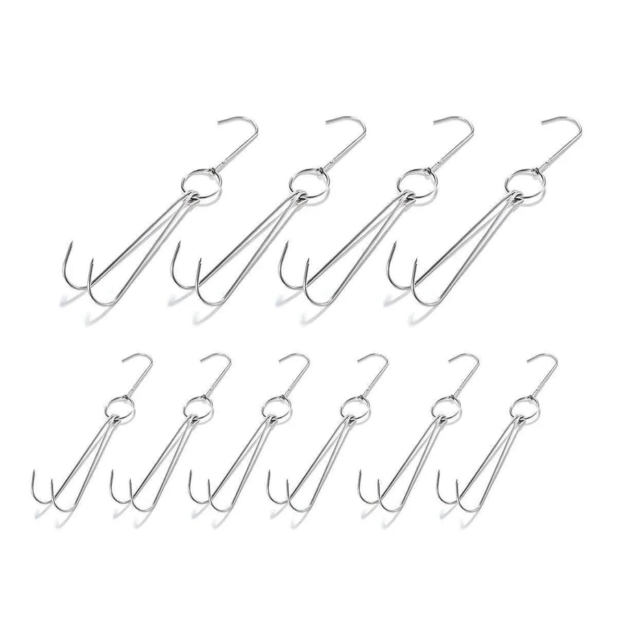 10PCS Stainless Steel Roast Duck Hooks Duty Double Hooks for Chicken Meat Goose