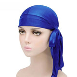 Velvet Durag Silky Hat Cap Men Women Premium Designer Doo Rag Wave Silk Headwear - Roral blue