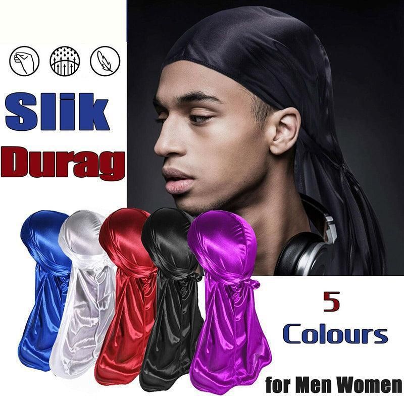 Velvet Durag Silky Hat Cap Men Women Premium Designer Doo Rag Wave Silk Headwear - Roral blue