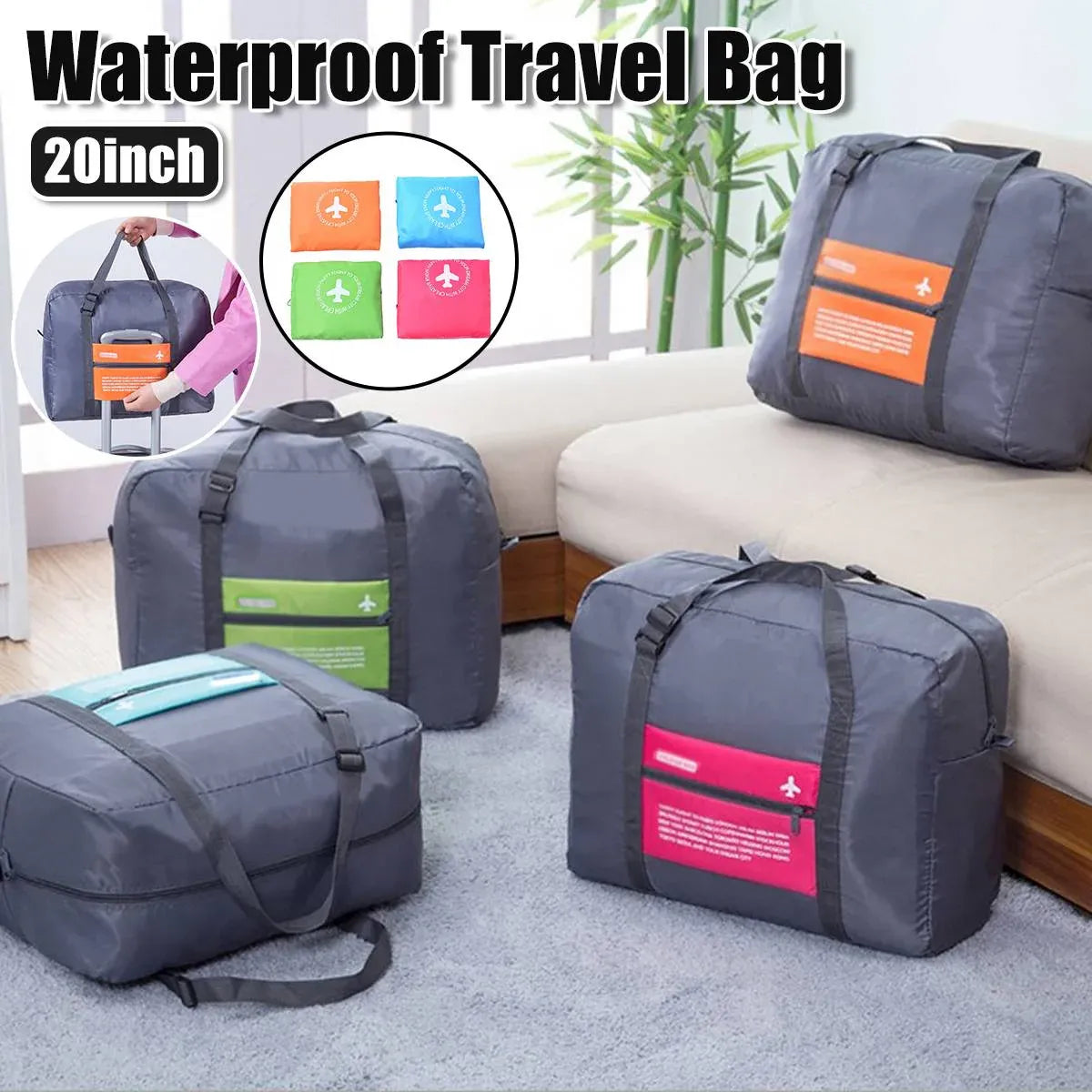Nylon Waterproof Collapsible Travel Bag Large Suitcase Clothing Organizer - Green