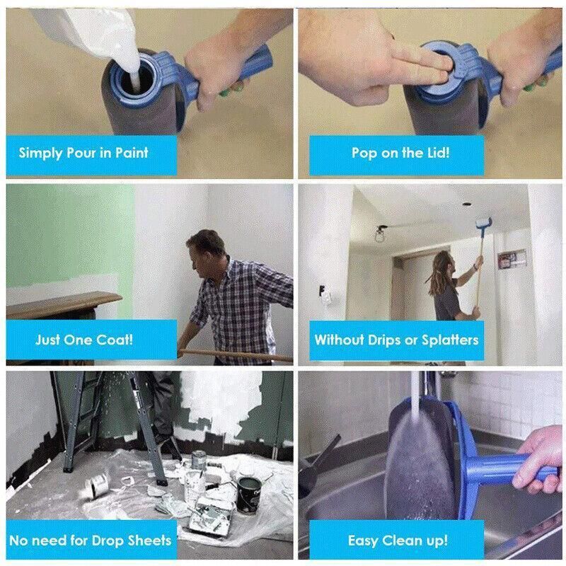 8Pcs/Set Pro Paint Roller Brush Handle Flocked Edger Wall Painting Hand Tool