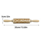 Christmas Wooden Rolling Pin Engraved Pine Cone Leaf Pattern Baking Embossed
