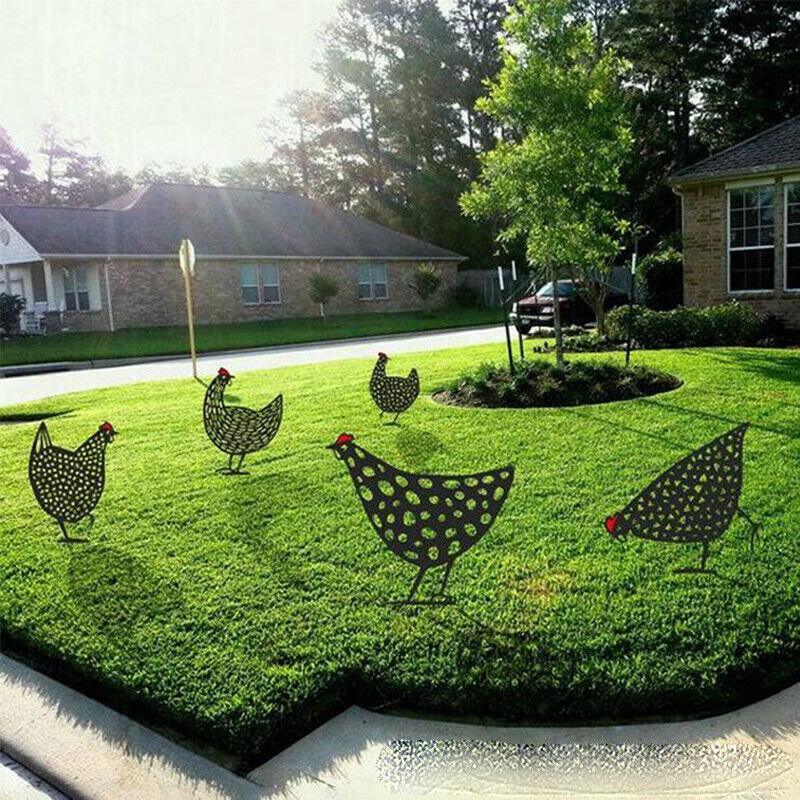 Garden Ornaments Chicken Yard Art Garden Backyard Lawn Decor Gift Easter Deco - E