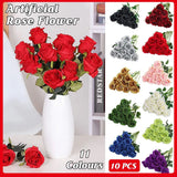 10pcs Artificial Silk Simulation Rose Flowers - Wedding Party Home Decorations - Gold - Front View
