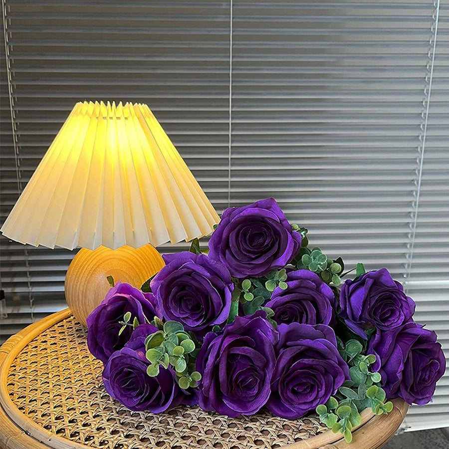 10pcs Artificial Silk Simulation Rose Flowers - Wedding Party Home Decorations - Purple