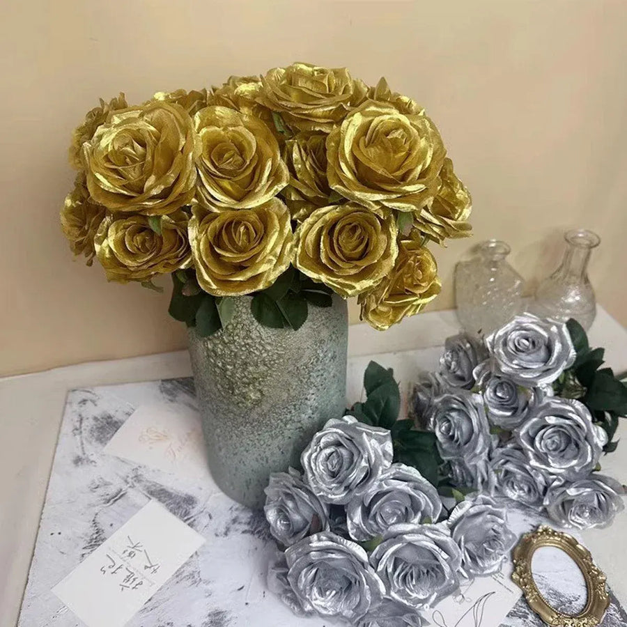 10pcs Artificial Silk Simulation Rose Flowers - Wedding Party Home Decorations - Purple