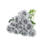 10pcs Artificial Silk Simulation Rose Flowers - Wedding Party Home Decorations - Silver